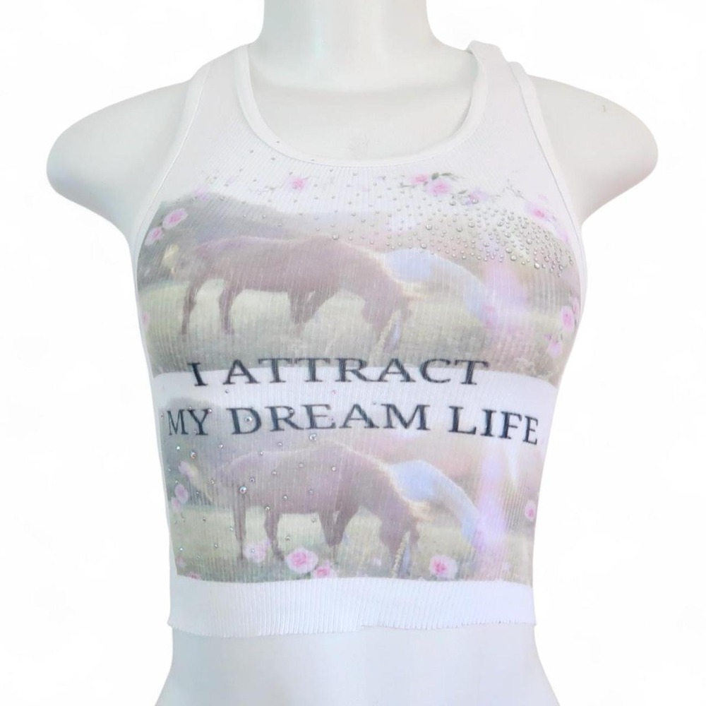 y2k horse graphic rhinestone tank top
